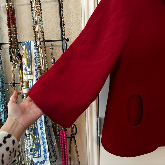 BETSEY JOHNSON Cape Swing Coat Red Wool Blend Full Zip W/Pockets Size Medium - Picture 4 of 10